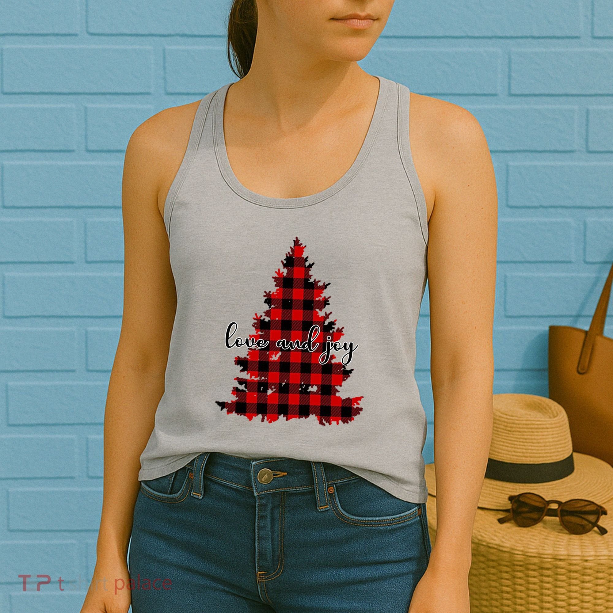 Love And Joy Checkered Christmas Tree Women's Tank Top
