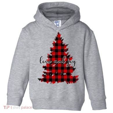 Love And Joy Checkered Christmas Tree Toddler Hoodie