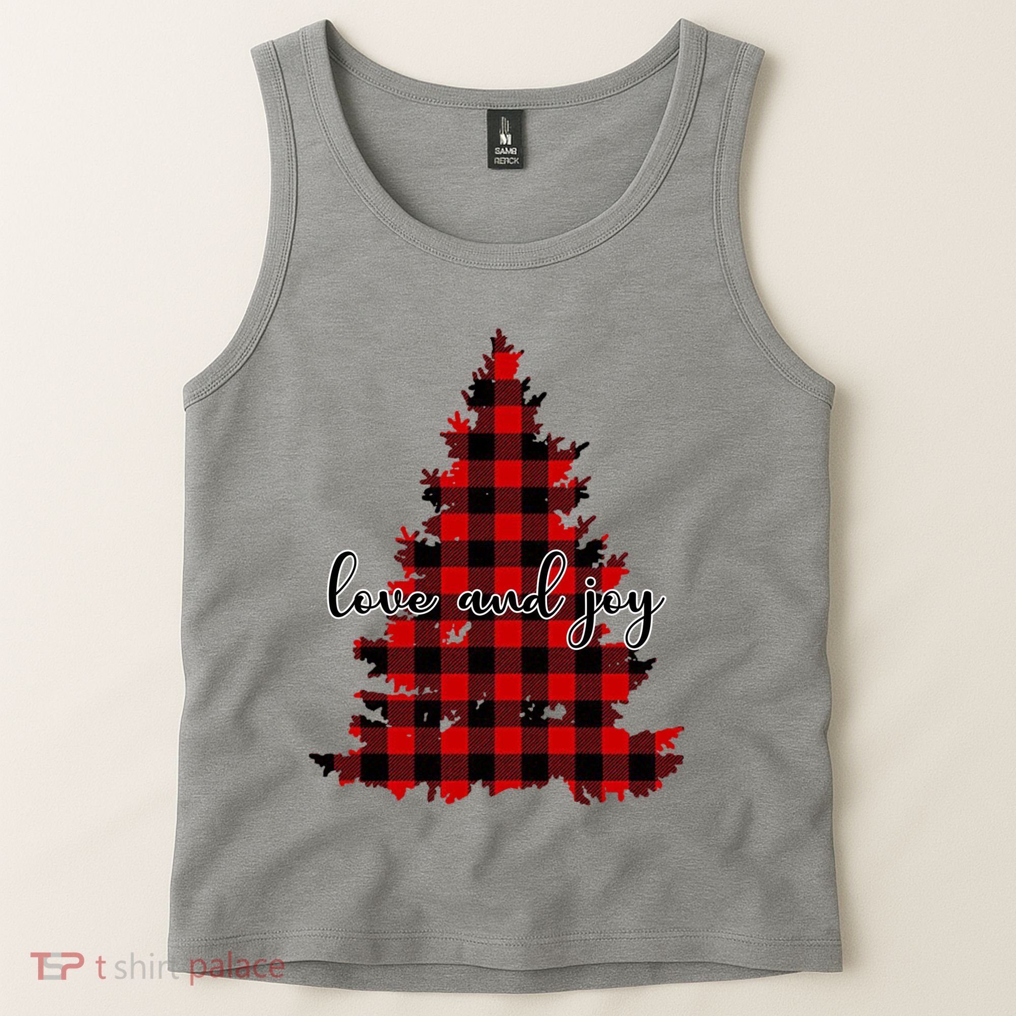 Love And Joy Checkered Christmas Tree Tank Top