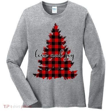 Love And Joy Checkered Christmas Tree Women's Long Sleeve Shirt