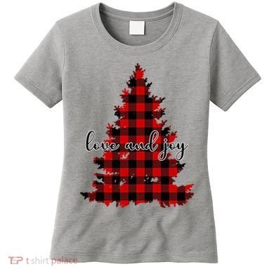 Love And Joy Checkered Christmas Tree Women's T-Shirt