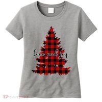 Love And Joy Checkered Christmas Tree Women's T-Shirt thumb 0