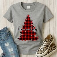 Love And Joy Checkered Christmas Tree Women's T-Shirt thumb 3