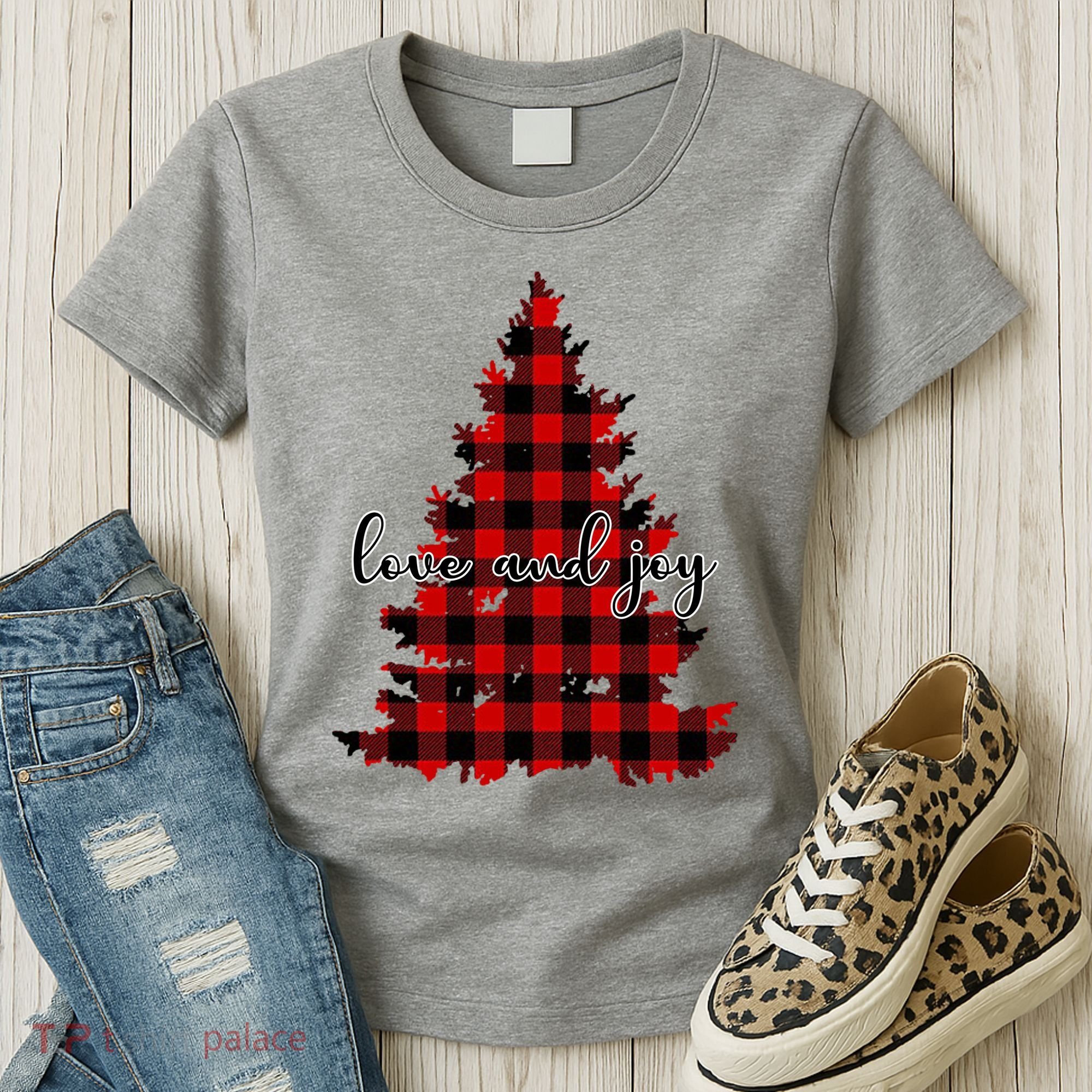 Love And Joy Checkered Christmas Tree Women's T-Shirt