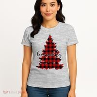 Love And Joy Checkered Christmas Tree Women's T-Shirt thumb 4