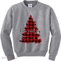 Love And Joy Checkered Christmas Tree Kids Sweatshirt thumb 0