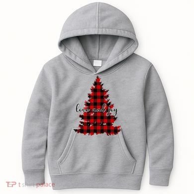Love And Joy Checkered Christmas Tree Kids Hoodie