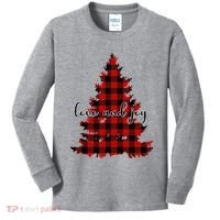 Love And Joy Checkered Christmas Tree Kids Long Sleeve Shirt thumb 0