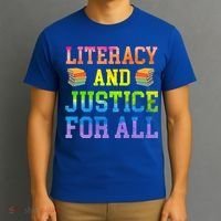 Literacy And Justice For All Literacy Teacher Gift Reading Cool Gift T-Shirt thumb 3