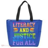 Literacy And Justice For All Literacy Teacher Gift Reading Cool Gift Tote Bag thumb 0
