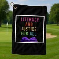 Literacy And Justice For All Literacy Teacher Gift Reading Cool Gift Golf Towel thumb 1