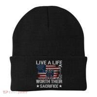 Live A Life Worth Their Sacrifice Gift Veterans Day Gift Beanie thumb 0