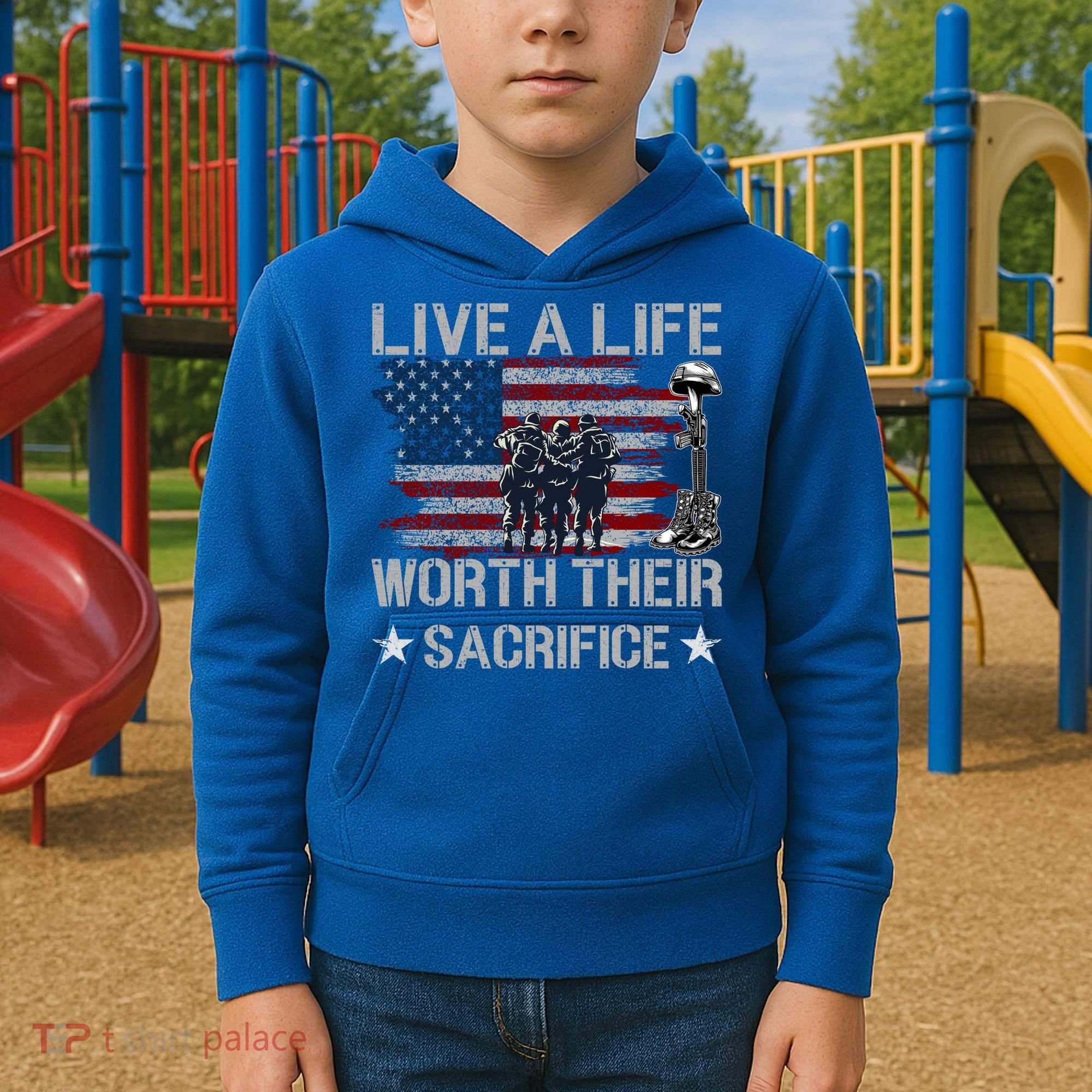 Live A Life Worth Their Sacrifice Gift Veterans Day Gift Kids Hoodie