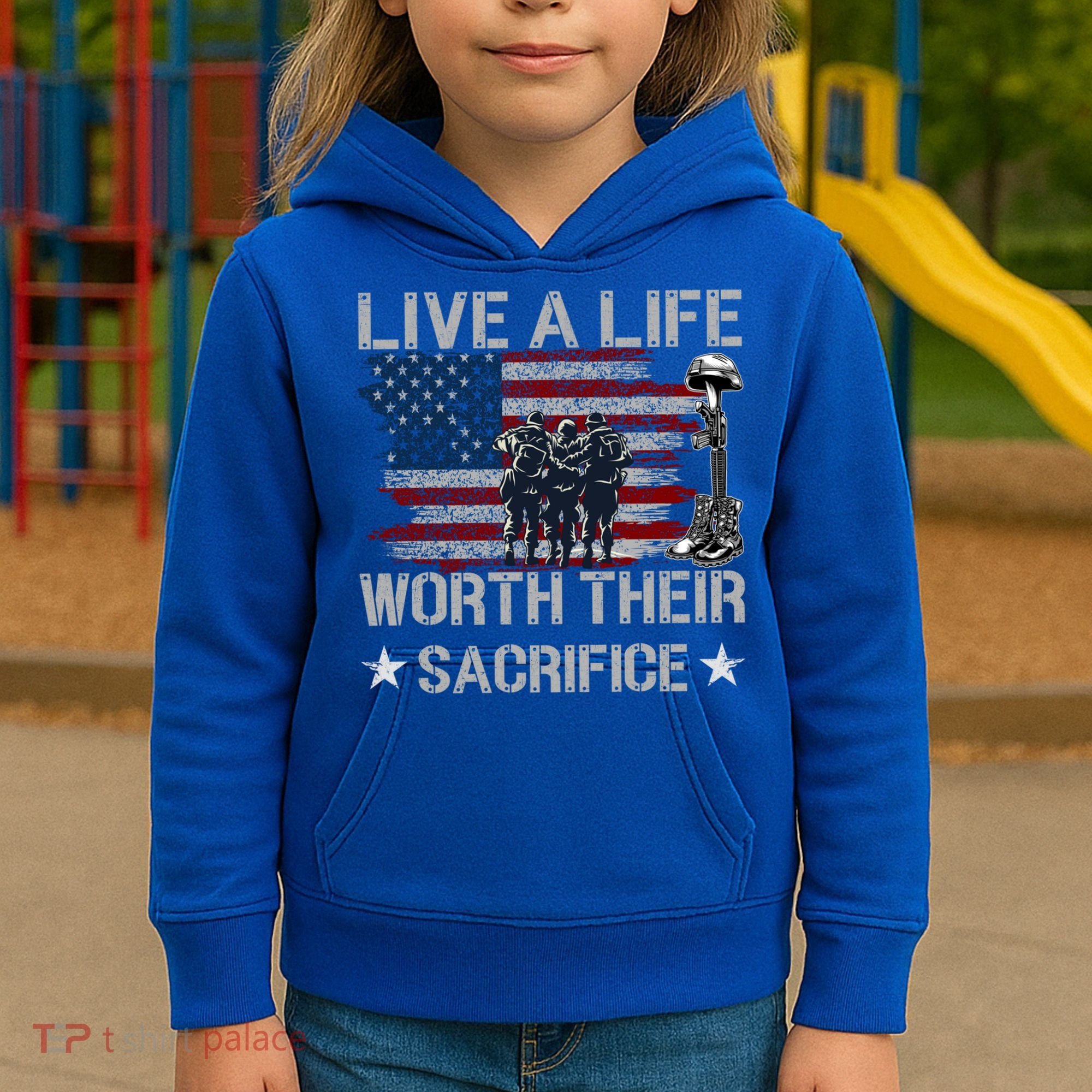 Live A Life Worth Their Sacrifice Gift Veterans Day Gift Kids Hoodie