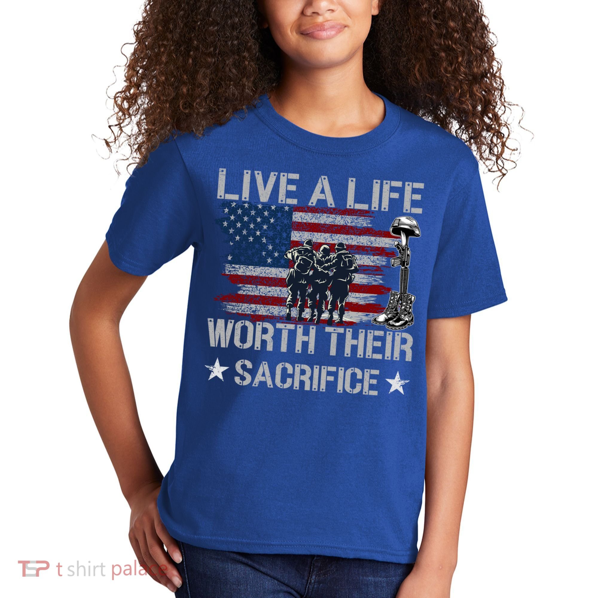 Live A Life Worth Their Sacrifice Gift Veterans Day Gift Kids T-Shirt