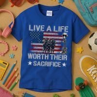 Live A Life Worth Their Sacrifice Gift Veterans Day Gift Kids T-Shirt thumb 3