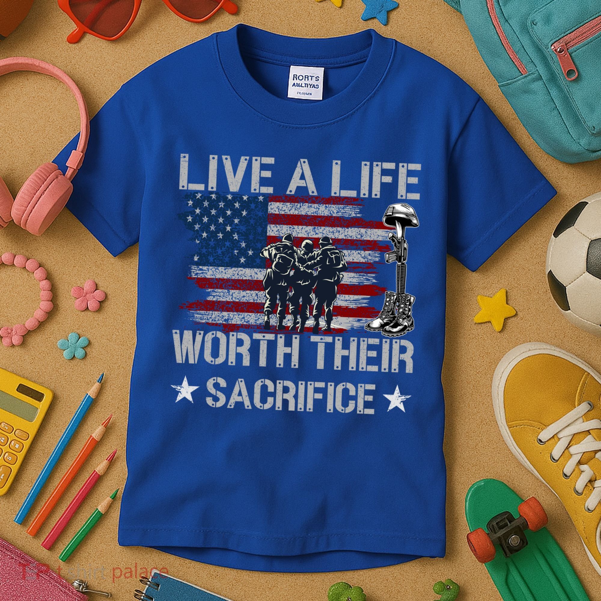 Live A Life Worth Their Sacrifice Gift Veterans Day Gift Kids T-Shirt