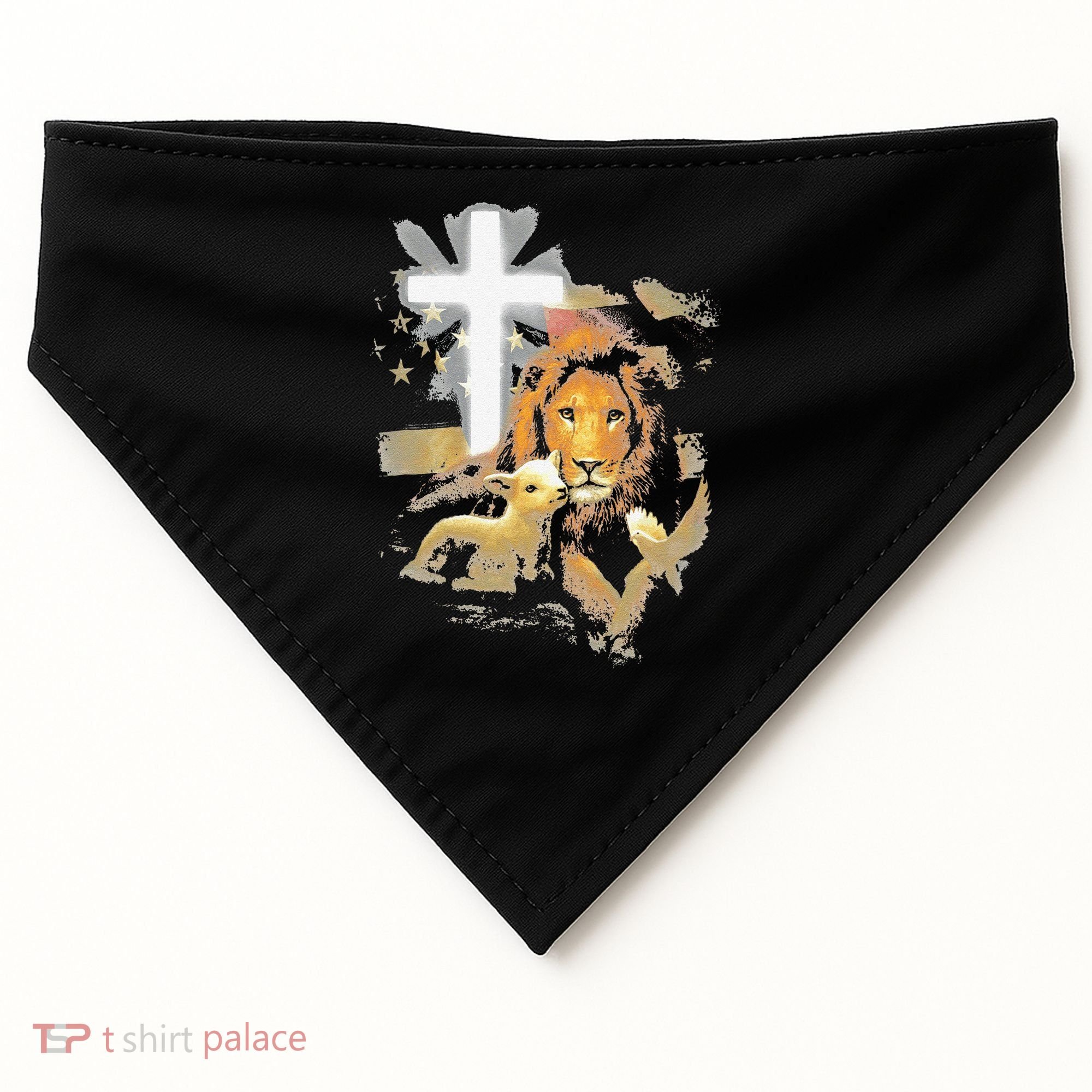 Lion And Lamb Cross Jesus Christ USA-Made Doggie Bandana