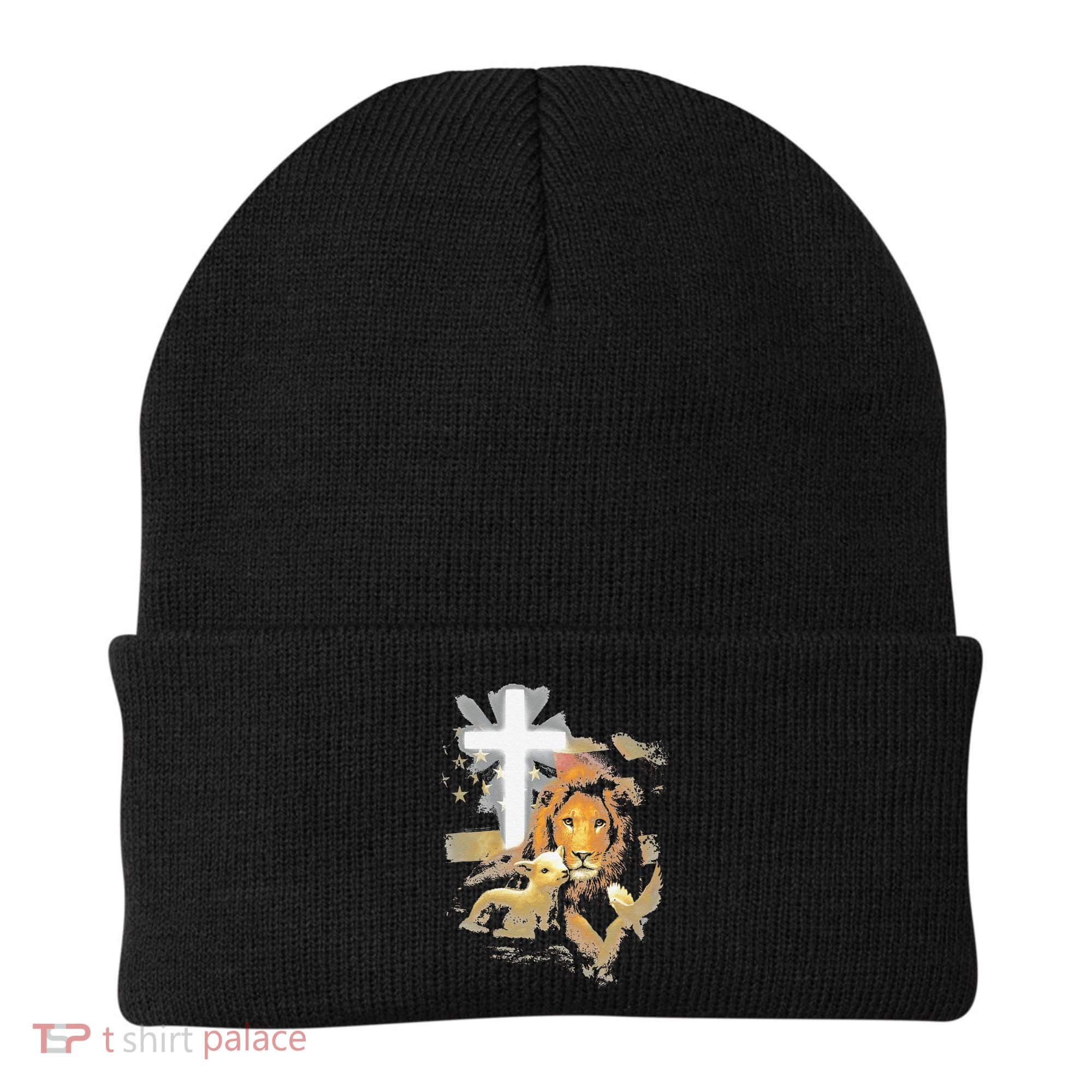 Lion And Lamb Cross Jesus Christ Beanie