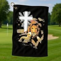 Lion And Lamb Cross Jesus Christ Golf Towel thumb 1