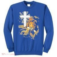 Lion And Lamb Cross Jesus Christ Sweatshirt thumb 0