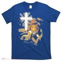 Lion And Lamb Cross Jesus Christ T-Shirt thumb 0