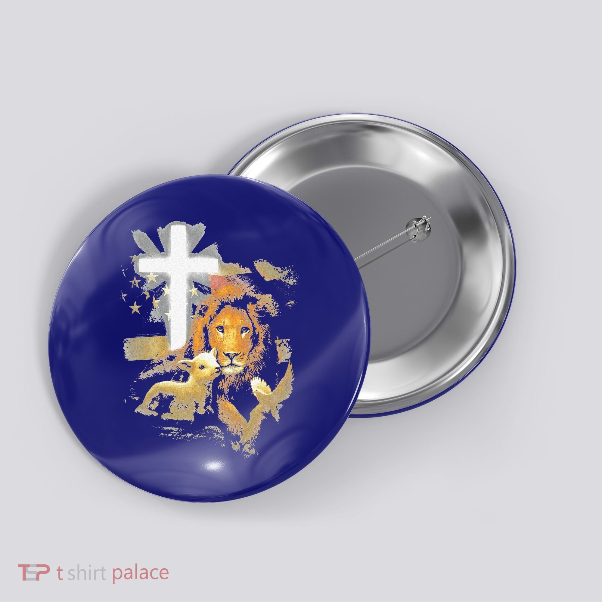 Lion And Lamb Cross Jesus Christ Button