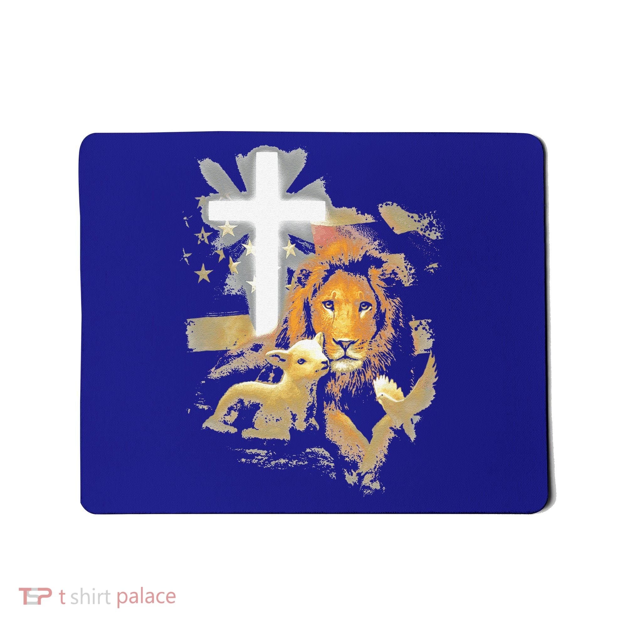 Lion And Lamb Cross Jesus Christ Mousepad