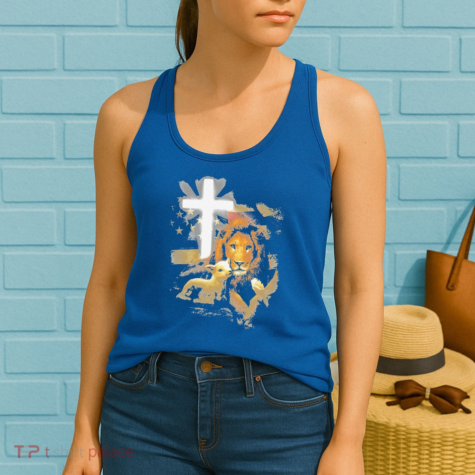 Lion And Lamb Cross Jesus Christ Women's Tank Top