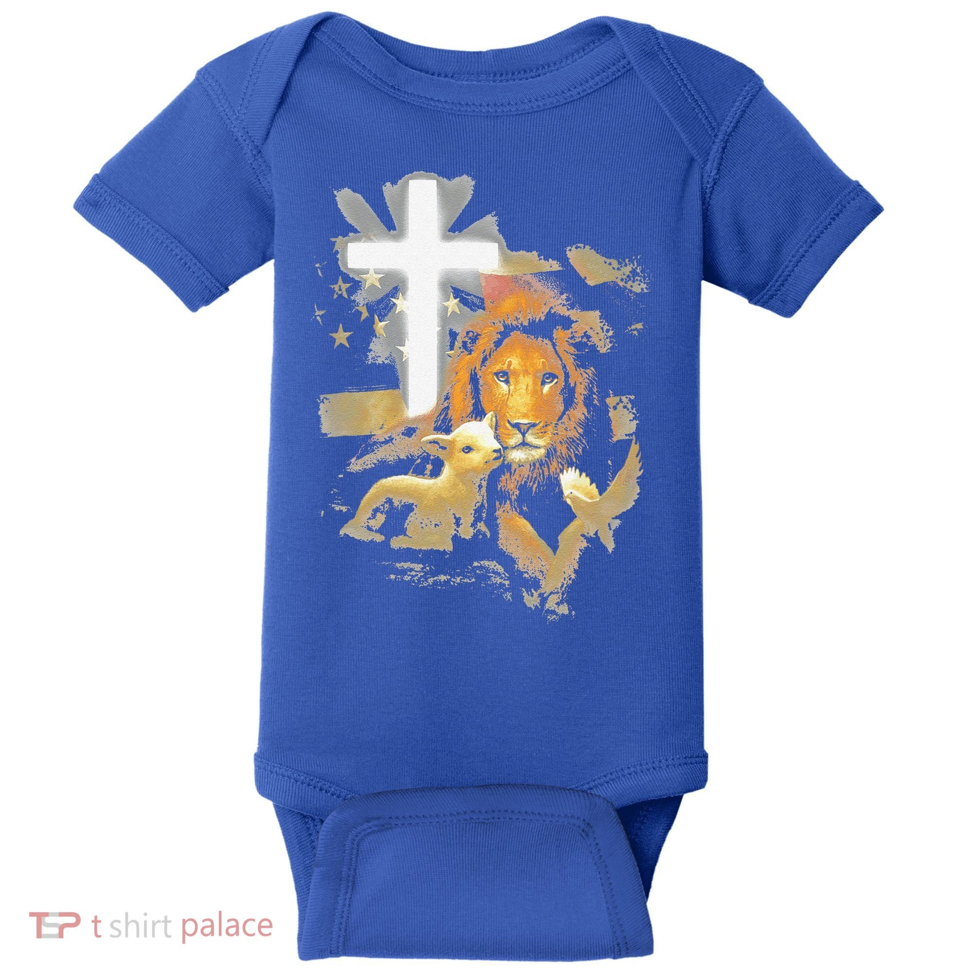 Lion And Lamb Cross Jesus Christ Baby Bodysuit