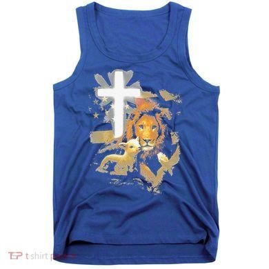 Lion And Lamb Cross Jesus Christ Tank Top
