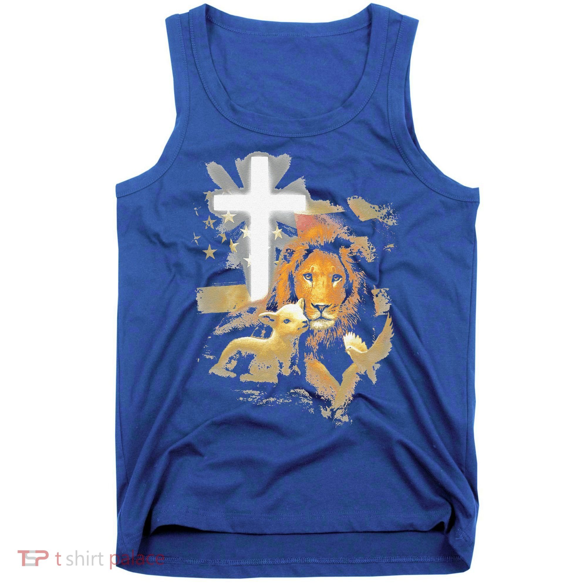 Lion And Lamb Cross Jesus Christ Tank Top