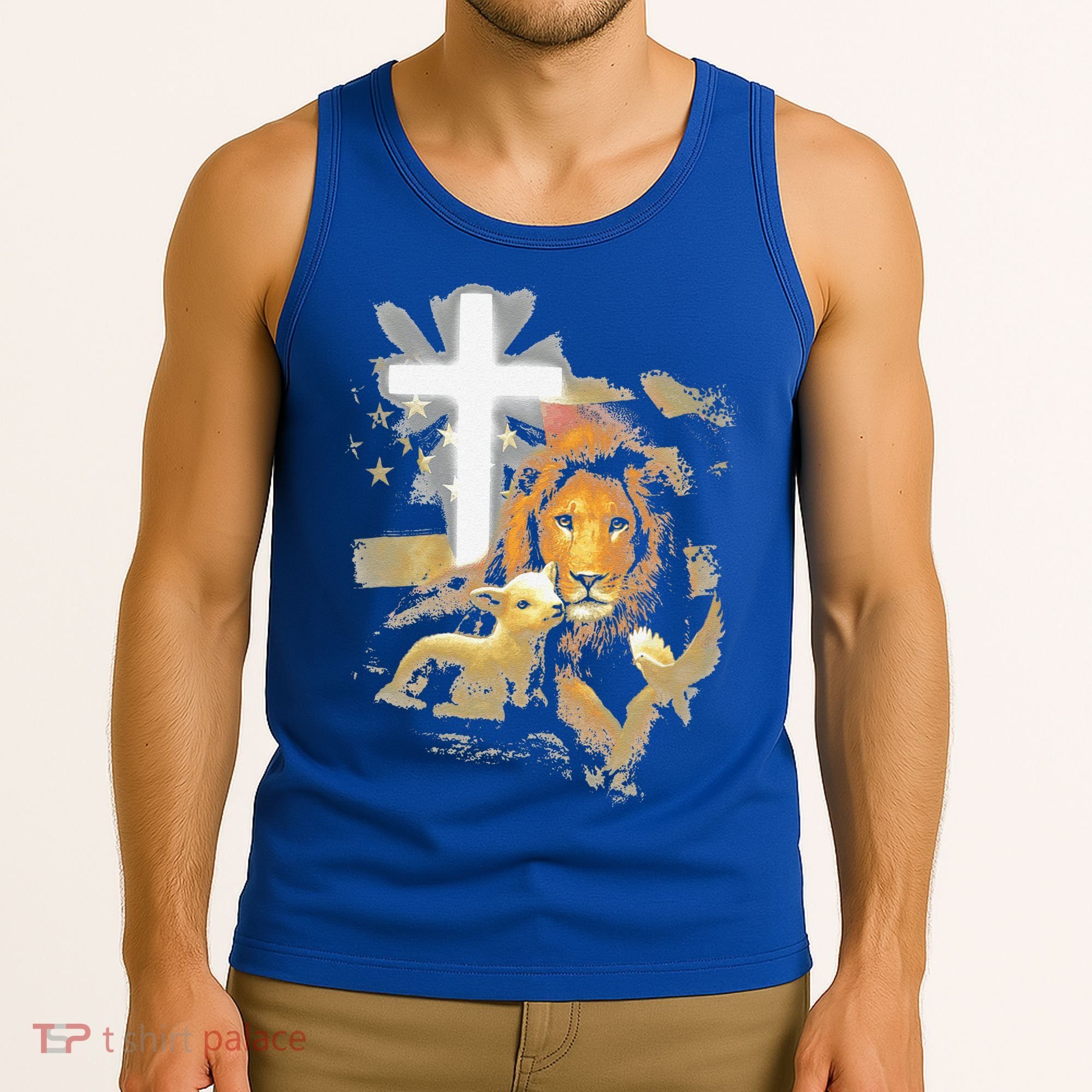 Lion And Lamb Cross Jesus Christ Tank Top