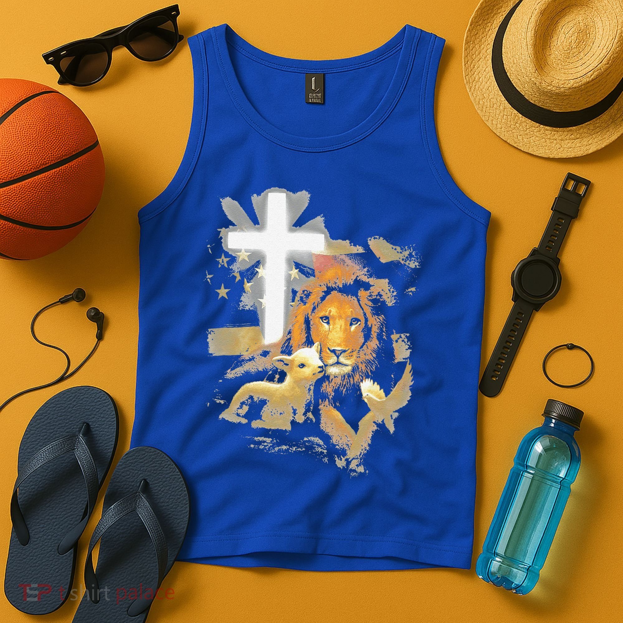 Lion And Lamb Cross Jesus Christ Tank Top