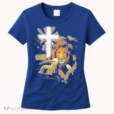 Lion And Lamb Cross Jesus Christ Women's T-Shirt
