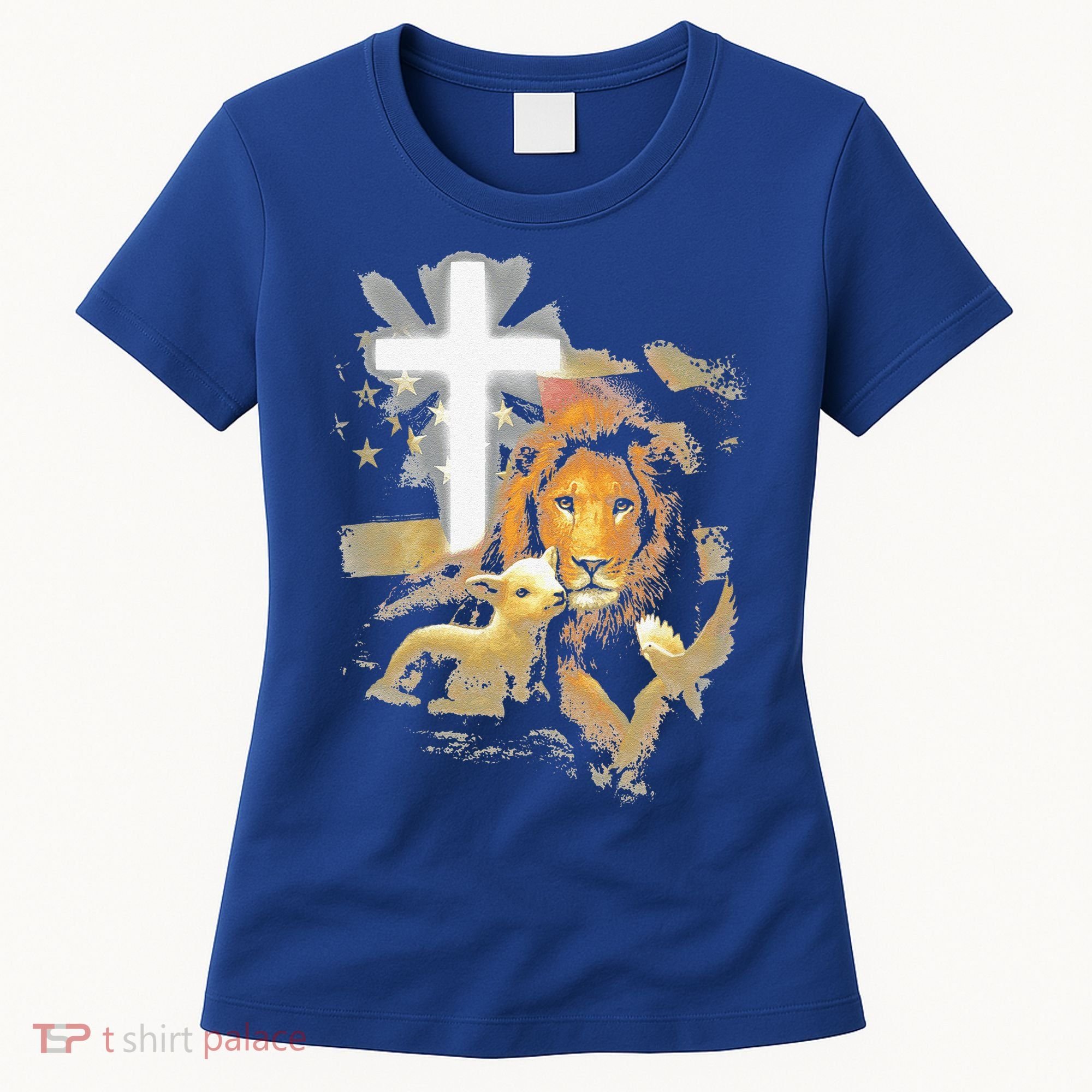 Lion And Lamb Cross Jesus Christ Women's T-Shirt