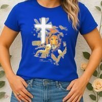 Lion And Lamb Cross Jesus Christ Women's T-Shirt thumb 2