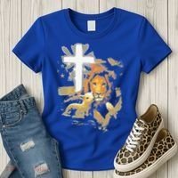 Lion And Lamb Cross Jesus Christ Women's T-Shirt thumb 3