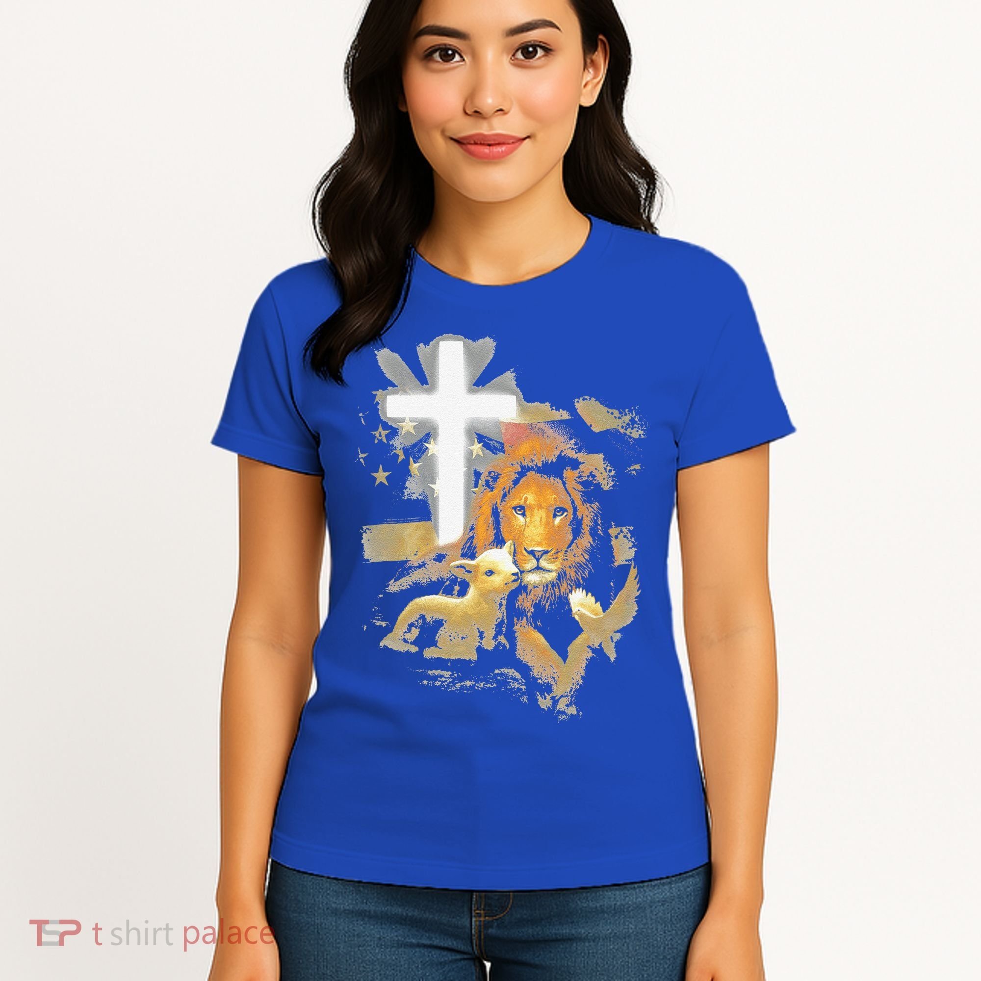 Lion And Lamb Cross Jesus Christ Women's T-Shirt