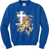 Lion And Lamb Cross Jesus Christ Kids Sweatshirt thumb 0