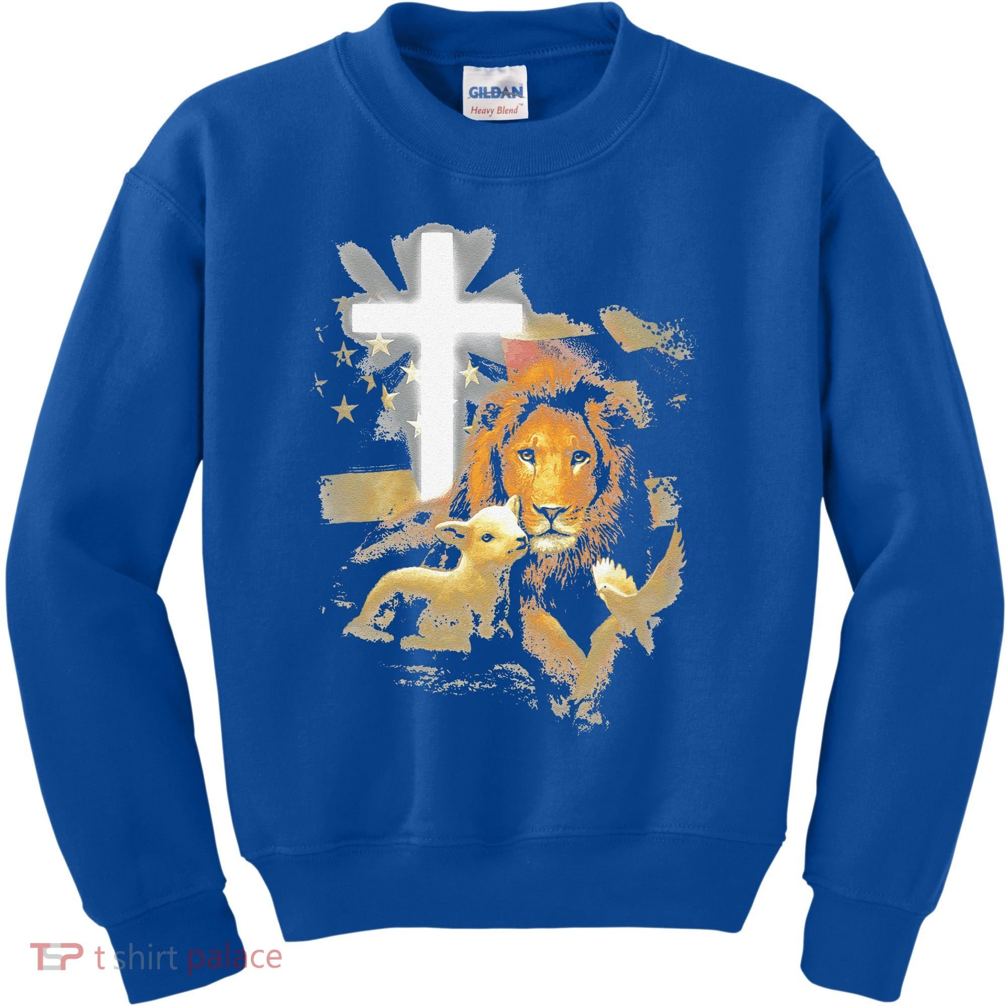 Lion And Lamb Cross Jesus Christ Kids Sweatshirt