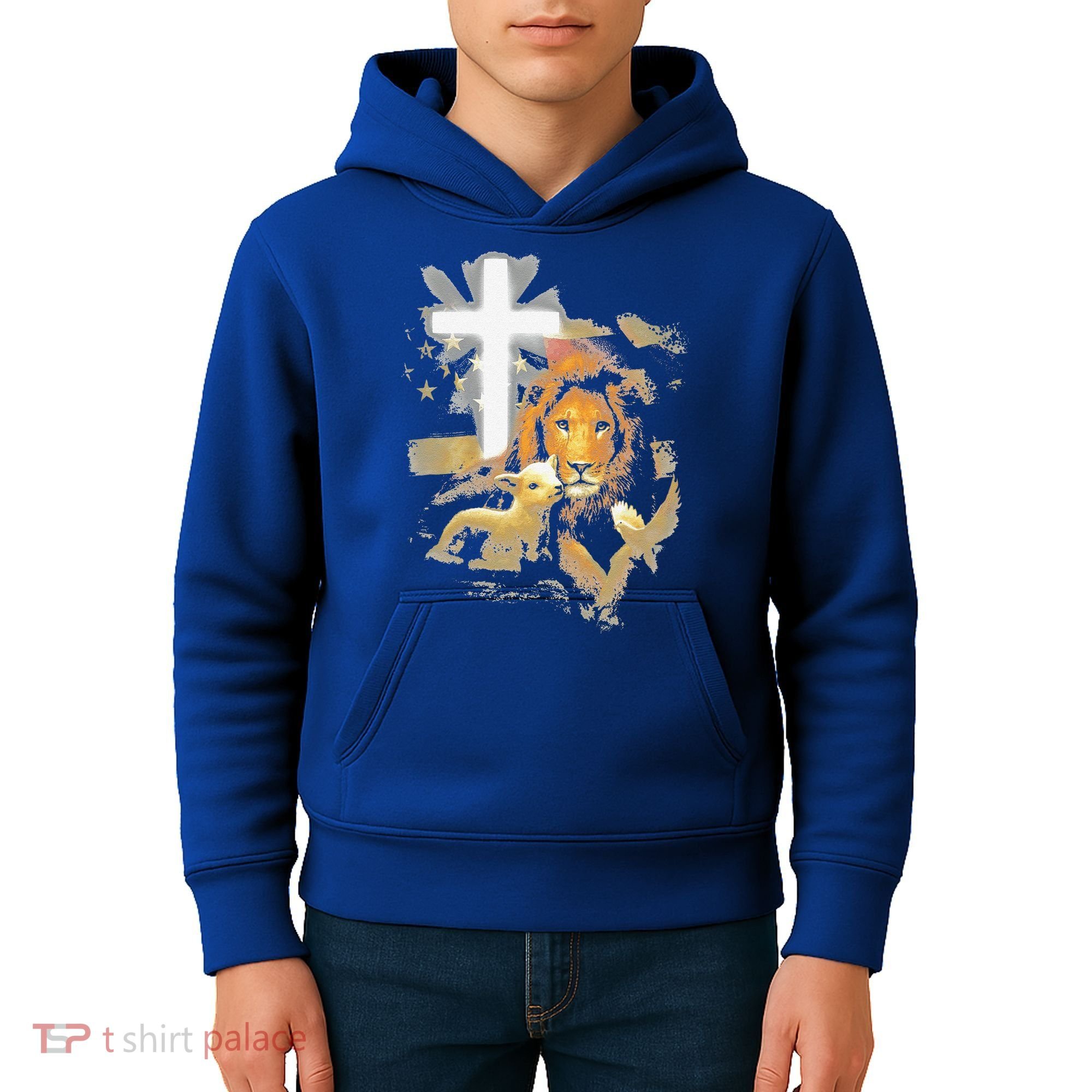 Lion And Lamb Cross Jesus Christ Kids Hoodie