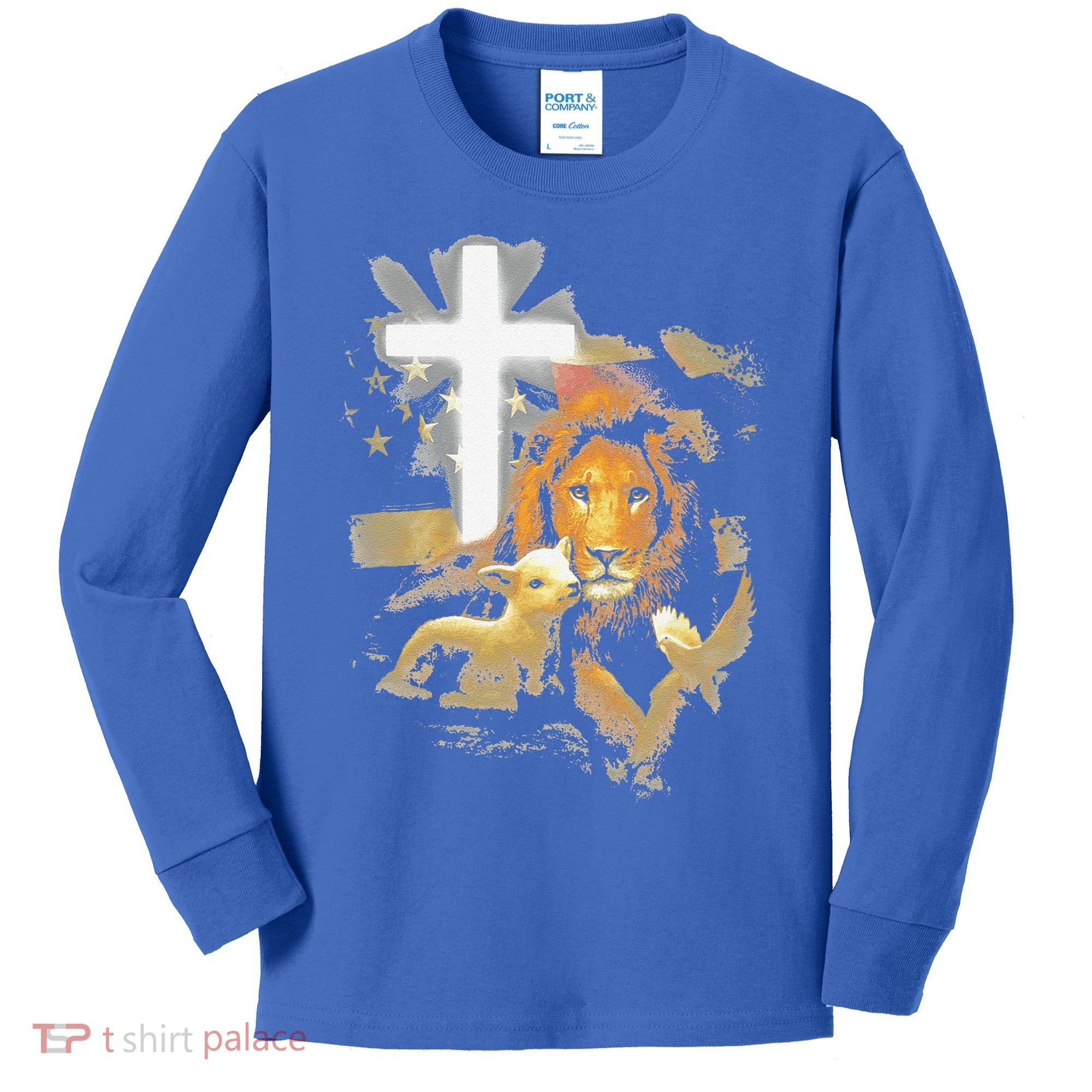 Lion And Lamb Cross Jesus Christ Kids Long Sleeve Shirt