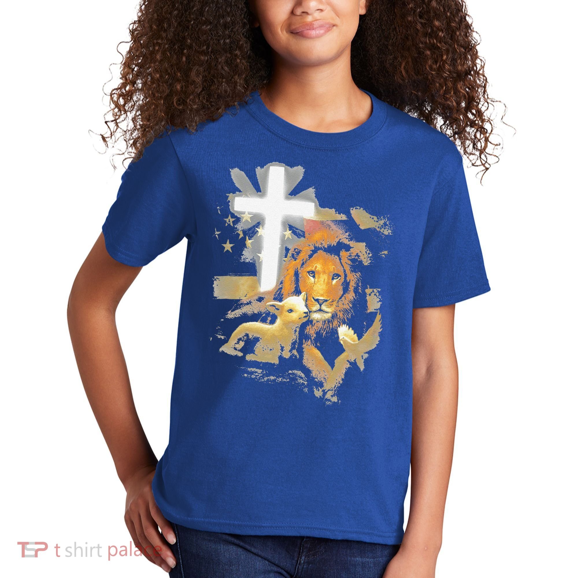 Lion And Lamb Cross Jesus Christ Kids T-Shirt