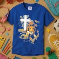 Lion And Lamb Cross Jesus Christ Kids T-Shirt thumb 3