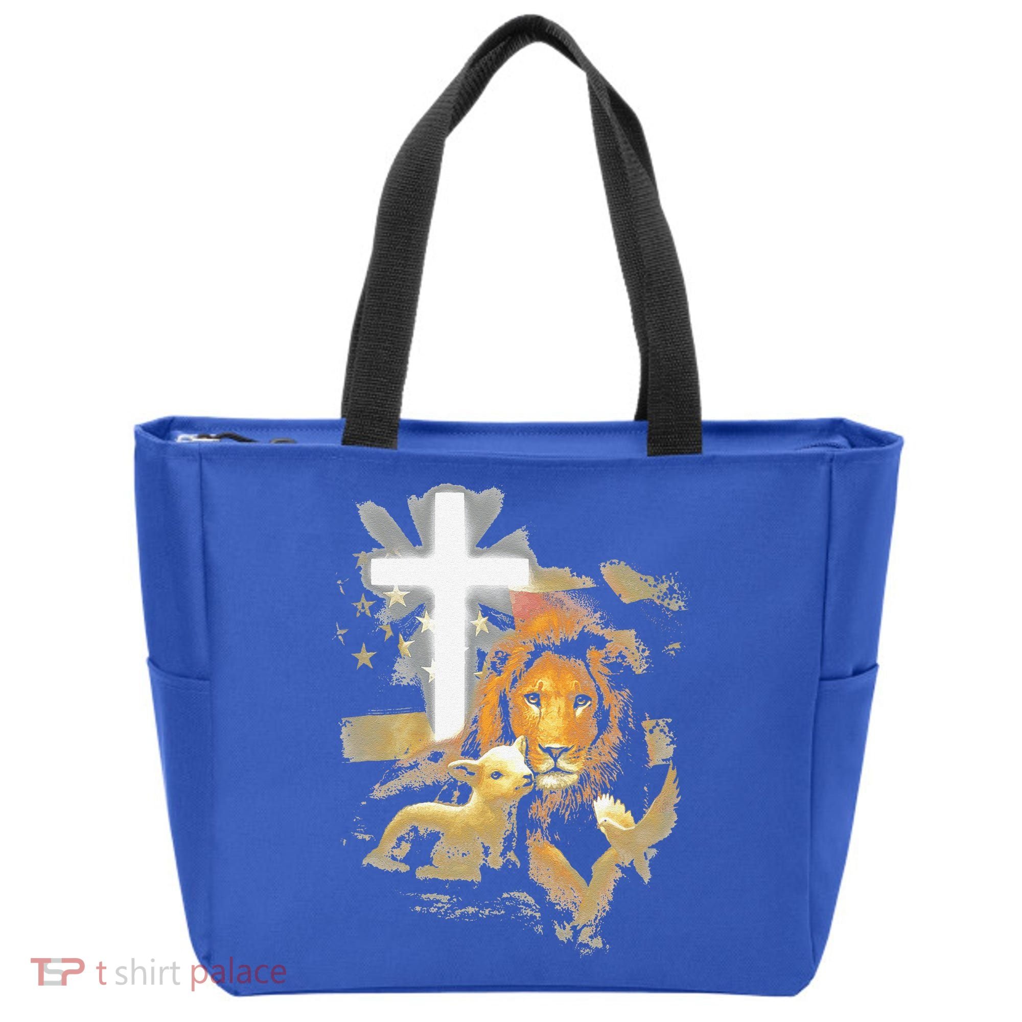 Lion And Lamb Cross Jesus Christ Tote Bag