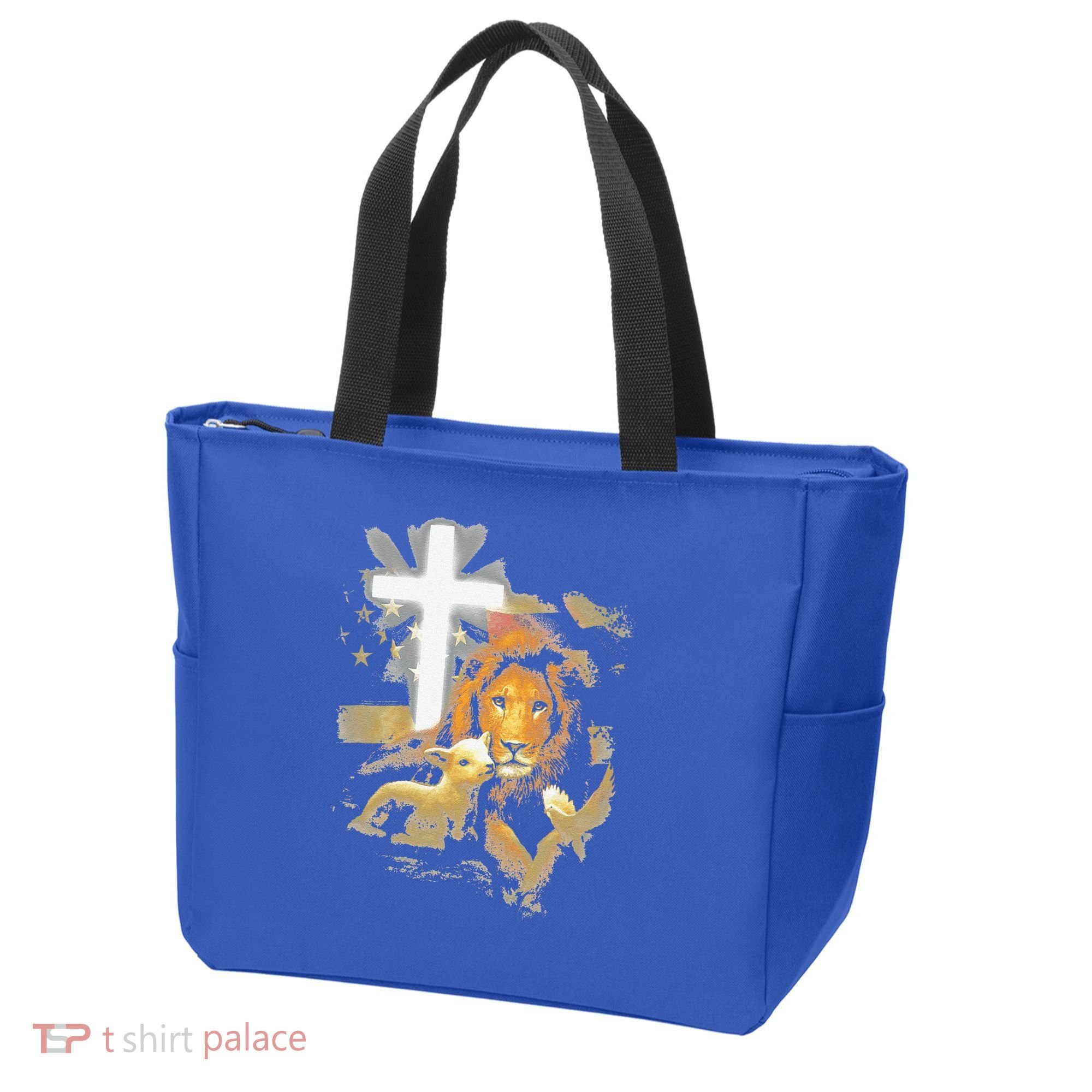 Lion And Lamb Cross Jesus Christ Tote Bag