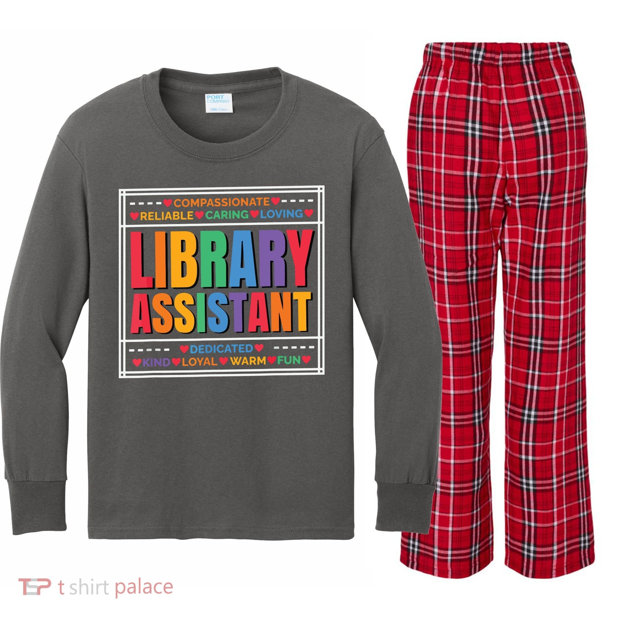 Librarian Assistant Library Kids Long Sleeve Plaid Pajama Set