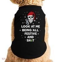 Look At Me Being All Festive And Shit Funny Santa Skeleton Doggie Tank thumb 0