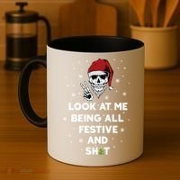 Look At Me Being All Festive And Shit Funny Santa Skeleton Coffee Mug thumb 4